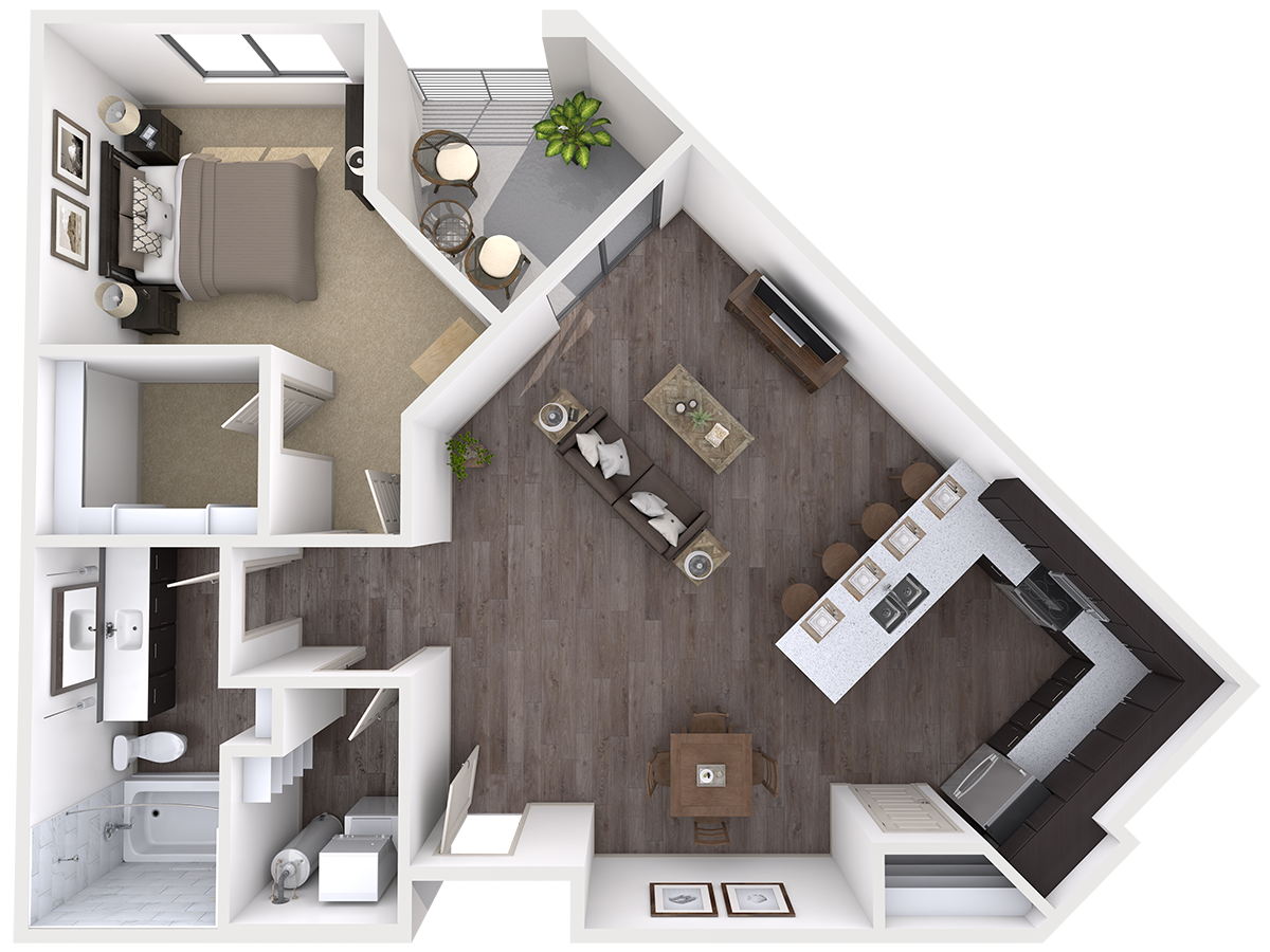Floor plan for 1 bed, 1 bath, 853 sqft